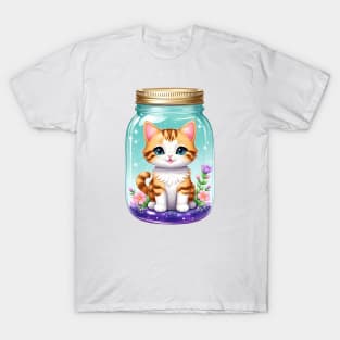 Cute Cat With Beautiful Flowers In Mason Jar T-Shirt